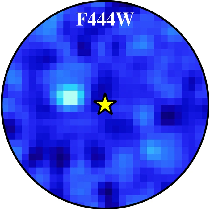 JWST/NIRCam F444W image of AF Lep b at thermal infrared wavelengths.